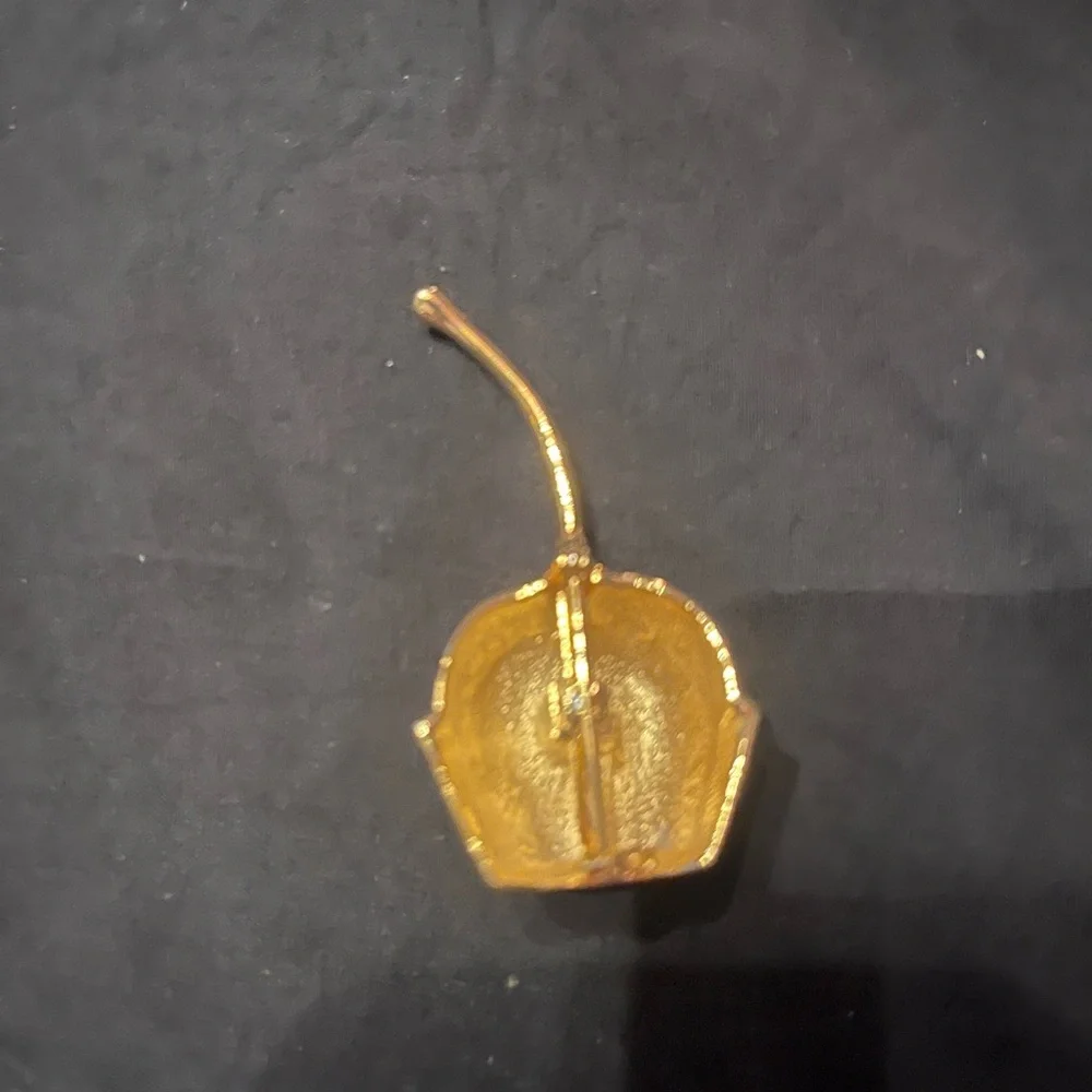 Vintage Gold Tone Cherry Cupcake Brooch
